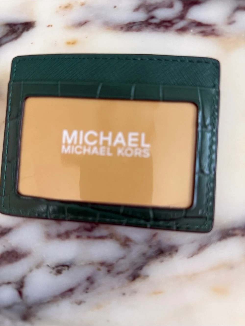Michael Kors Green Croc-Embossed Leather Card Case with Gold Logo